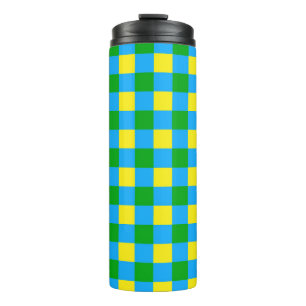 Blau-Gelb-Karo Kariertes Muster Thermosbecher