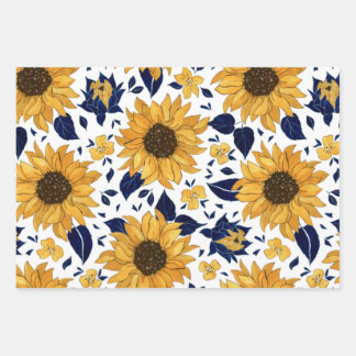 Blau-Gelb-Orange-Blume Geschenkpapier Set