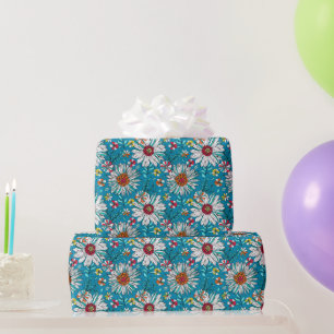 Blau-Gelb-Orange-Blume Muster Geschenkpapier