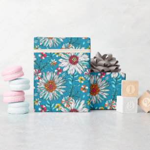 Blau-Gelb-Orange-Blume Muster Geschenkpapier