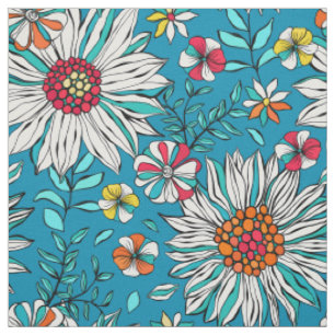 Blau-Gelb-Orange-Blume Muster Stoff
