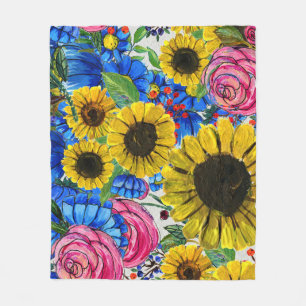 Blau-gelb rosa Floral Nahtlos Fleecedecke