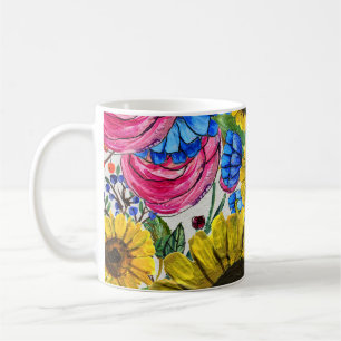 Blau-gelb rosa Floral Nahtlos Kaffeetasse