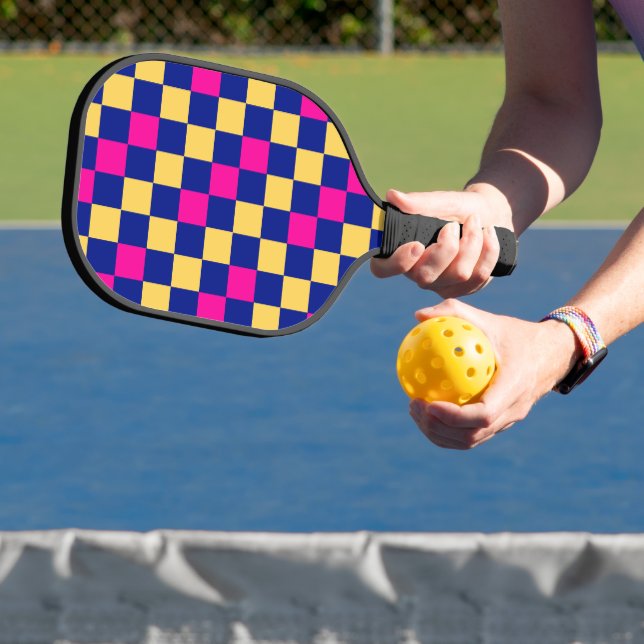 Blau Gelb Rosa Karomuster Design  Pickleball Schläger (InSitu)