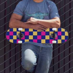 Blau Gelb Rosa Karomuster Design Skateboard