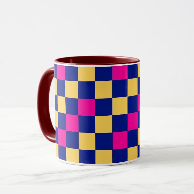 Blau Gelb Rosa Karomuster Design  Tasse (Vorderseite Links)