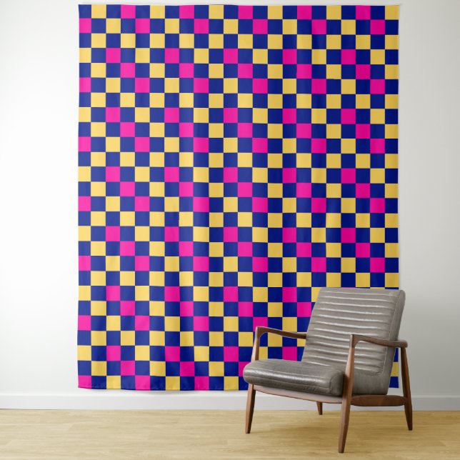 Blau Gelb Rosa Karomuster Design  Wandteppich (Beispiel)