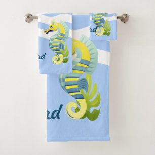 Blau-Gelb-Seepferd Badhandtuch Set