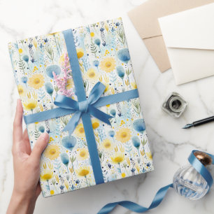 Blau-Gelb und blau-botanisch Geschenkpapier