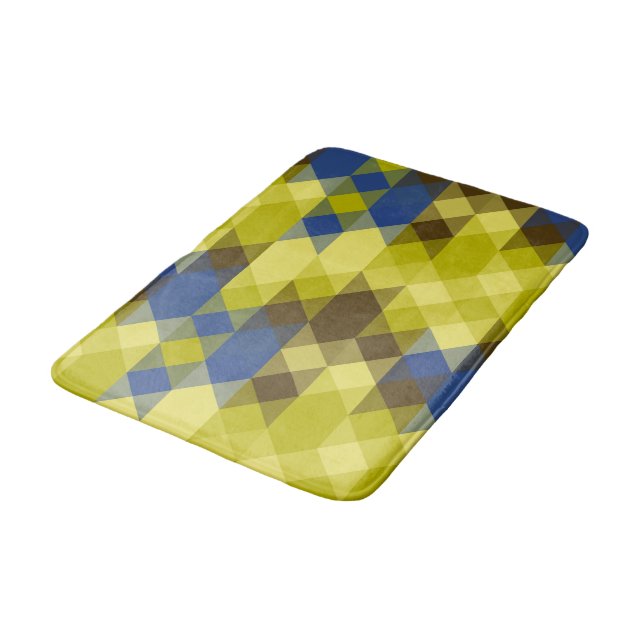 Blau Gelb und braun geometrisch Badematte (Schrägansicht)