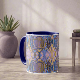 Blau, Gelb und Lila Batik-Stil Tasse