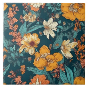 Blau, gelb und orange hübsche Blumen Fliese
