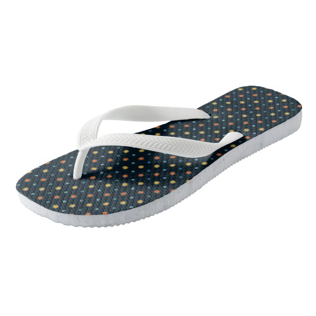 Blau, gelb und orange Punkte Flip Flops (Schrägansicht)