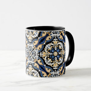 Blau Gelb Weiß Schwarz Azuleju Spanisch Marokkanis Tasse