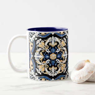 Blau Gelb Weiß Schwarz Azuleju Spanisch Marokkanis Zweifarbige Tasse