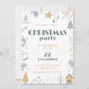 Blau-Gelb Weißes Einfaches Weihnachtsfest-Party Einladung