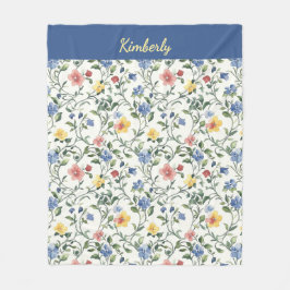 Blau Gelbe Aquarell-Wildblumen-Monogramm-Name Fleecedecke