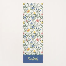 Blau Gelbe Aquarell-Wildblumen-Monogramm-Name