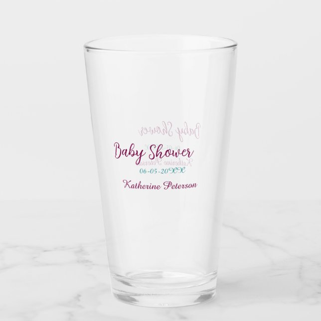 Blau gelbe Babyshower Name Datum Tier Ohr süß  Glas (Vorderseite)