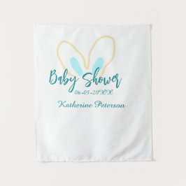 Blau gelbe Babyshower Name Datum Tier Ohr süß  Wandteppich