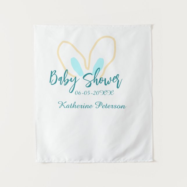 Blau gelbe Babyshower Name Datum Tier Ohr süß  Wandteppich (Vorderseite)