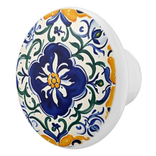 Blau-Gelbe Blume Portugiesisch Keramikknauf