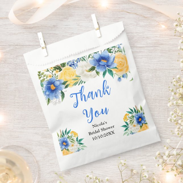 Blau-gelbe Blumen-Hochzeitsdusche-Dankeschön Geschenktütchen (Ausgeschnitten)