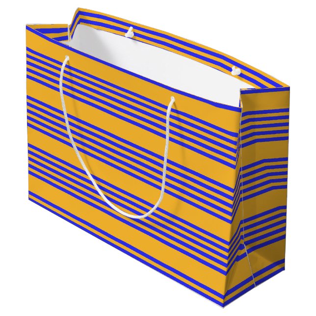 Blau-gelbe Fünf-Streifen-Muster Große Geschenktüte (Rückseite Schrägansicht)