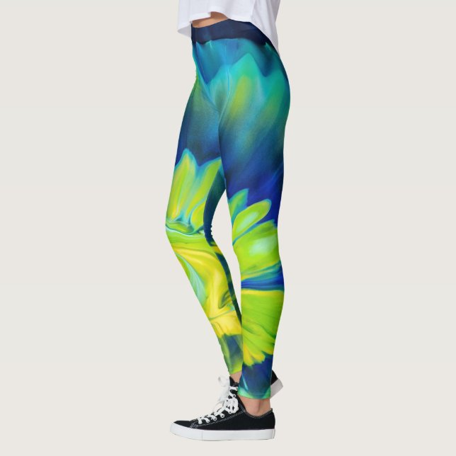 Blau-Gelbe Gefärbte Krawatte Leggings (Links)