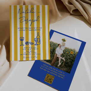 Blau Gelbe Handgeschriebene Foto QR-Code Hochzeit Einladung