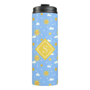 Blau-Gelbe Kawaii-Sunshine-Cloud-Monogramm Thermosbecher
