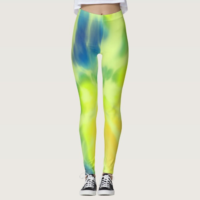 Blau-Gelbe Krawatte Leggings (Vorderseite)