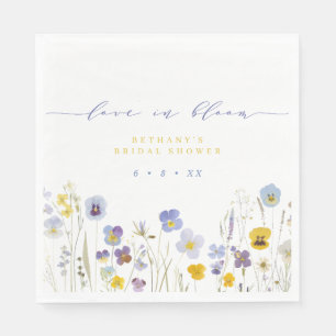 Blau-gelbe Liebe-in-Blüte-Blumen-Brautparty Serviette
