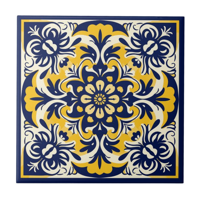 Blau-gelbe mexikanische Tile - # 2 Fliese (Vorderseite)
