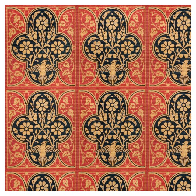 BLAU GELBE ROTE DAMASK-BLUME MIT DOVE STOFF (Muster)
