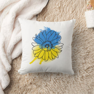 Blau-gelbe Sonnenblume im ukrainischen Stil Kissen