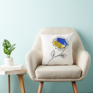 Blau-gelbe Sonnenblume im ukrainischen Stil Kissen