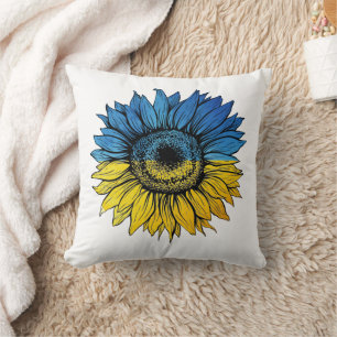 Blau-gelbe Sonnenblume im ukrainischen Stil Kissen