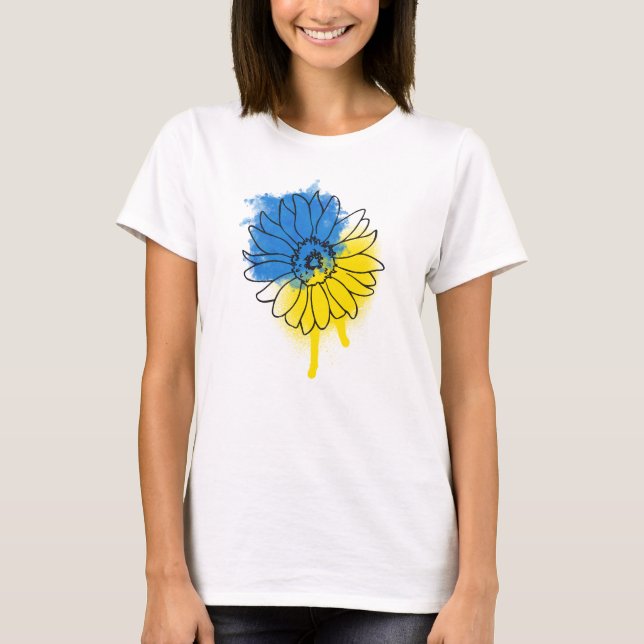 Blau-gelbe Sonnenblume im ukrainischen Stil T-Shirt (Vorderseite)