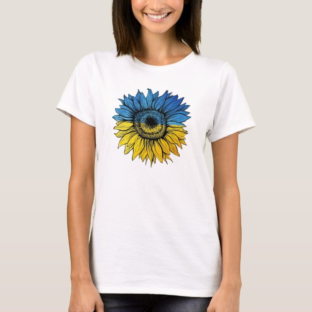 Blau-gelbe Sonnenblume im ukrainischen Stil T-Shirt (Vorderseite)