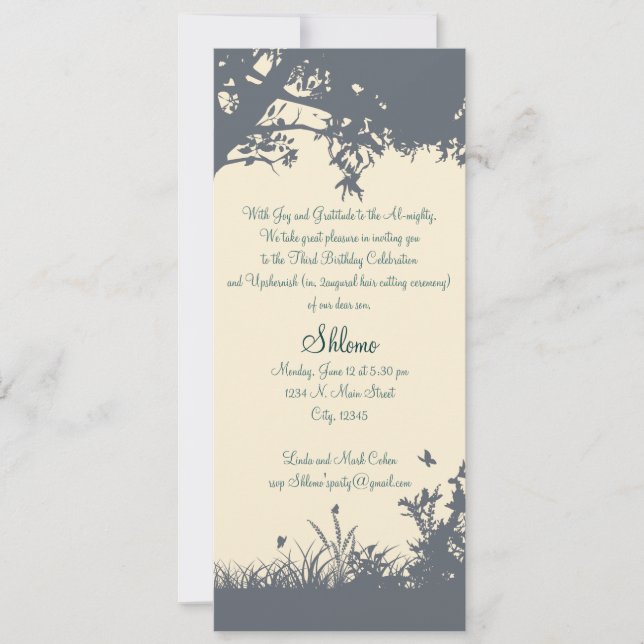 Blau - Gelbe Upshernish Einladung (Vorderseite)