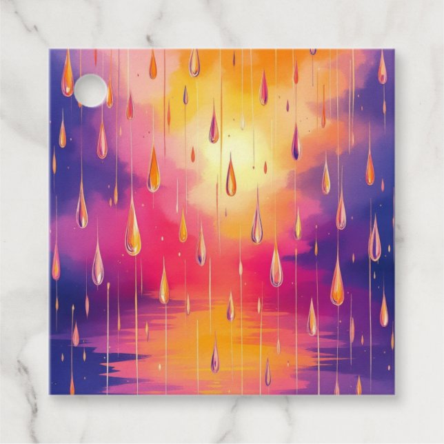 Blau-Gelbe Wasserfarbe Raindrops farbenfroh Geschenkanhänger (Vorderseite)