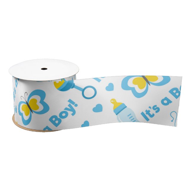 BLAU-GELBE-WEISSE BABY-ELEMENTE SATINBAND (Spule)