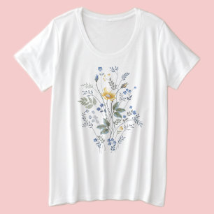 Blau-Gelbe Wildblumen Große Größe T-Shirt