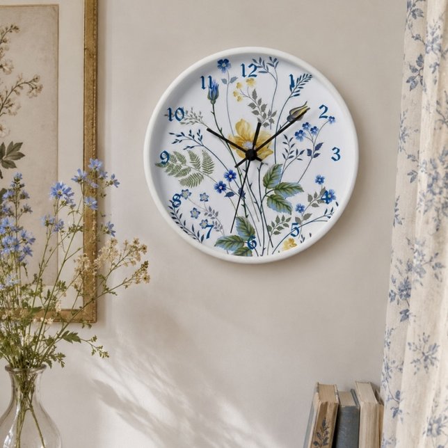Blau-Gelbe Wildblumen Uhr (Von Creator hochgeladen)