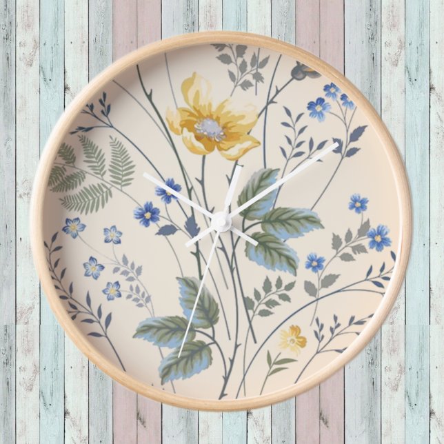 Blau-Gelbe Wildblumen Uhr (Von Creator hochgeladen)