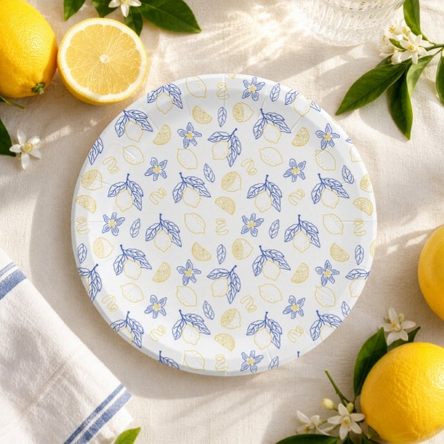Blau-gelbe Zitrus-Limonen-Muster Pappteller (Von Creator hochgeladen)