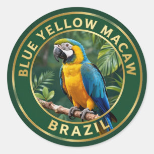 🦜 Blau-Gelber Ara Brasilien Tropischer Vogel Runder Aufkleber