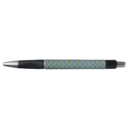 Blau-gelber geometrischer Musterstift Kugelschreiber