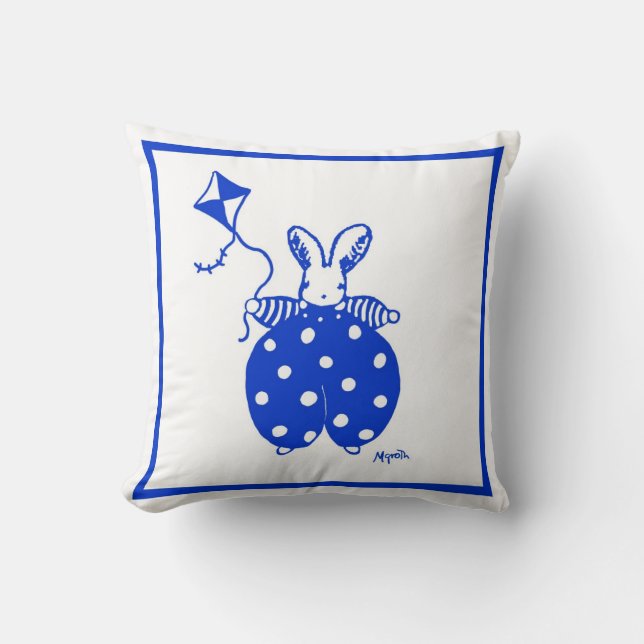 Blau-gelber Hase mit Kite Kissen (Vorderseite)